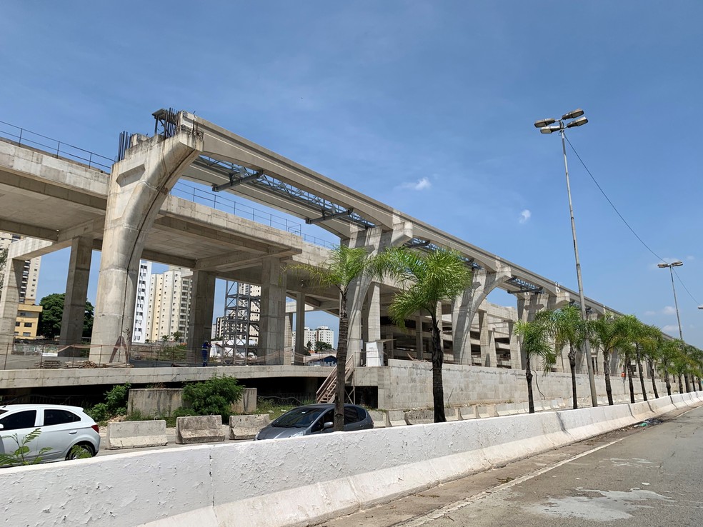 Obras da Linha 17-Ouro do Monotrilho em foto de 2020 — Foto: João Pedro Ribeiro/TV Globo