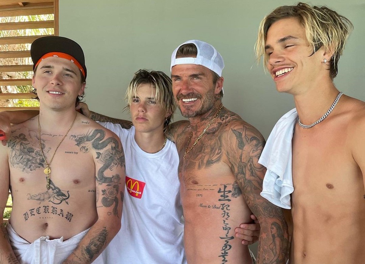 David Beckham com os filhos Cruz, Romeo e Brooklyn (Foto: Reprodução/Instagram)
