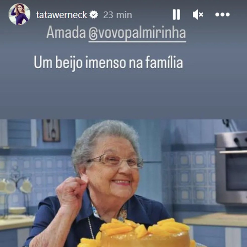 Tata Werneck postou mensagem para a família de Palmirinha Onofre — Foto: Reprodução/Instagram