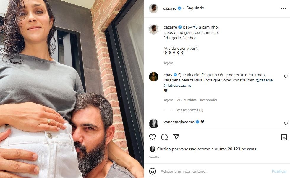 Juliano e Letícia Cazarré esperam quinto filho (Foto: Reprodução / Instagram)