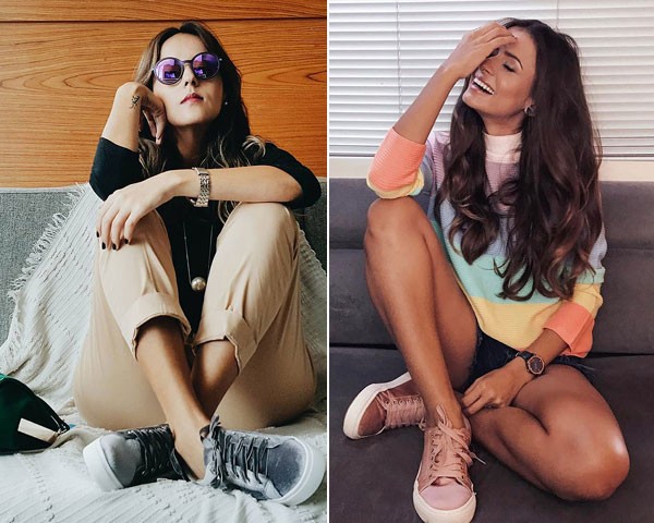 Camila Gomes e Victoria Rocha de tênis de veludo (Foto: Reprodução Instagram)