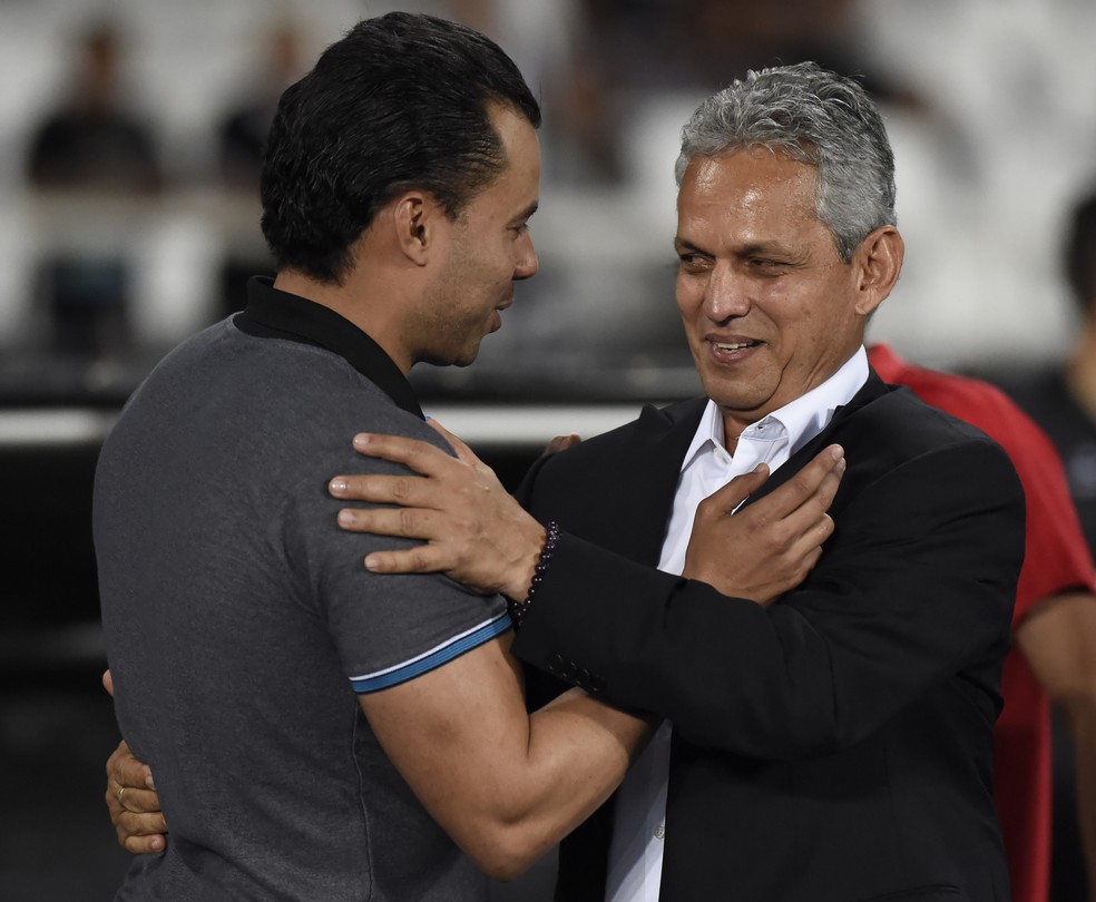 Jair Ventura e Reinaldo Rueda, em 2017, quando eles dirigiam Botafogo e Flamengo, respectivamente &mdash; Foto: Andr&eacute; Dur&atilde;o / GloboEsporte.com