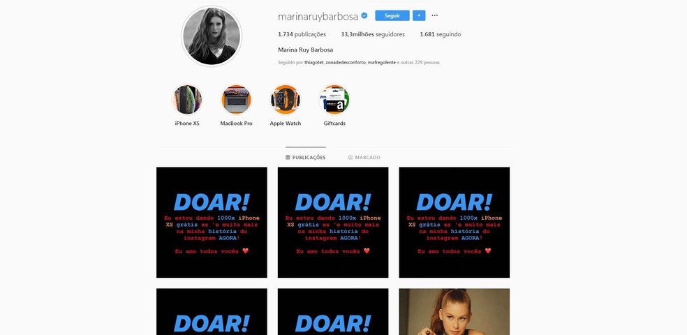 Marina Ruy Barbosa tem conta hackeada â Foto: ReproduÃ§Ã£o/Instagram