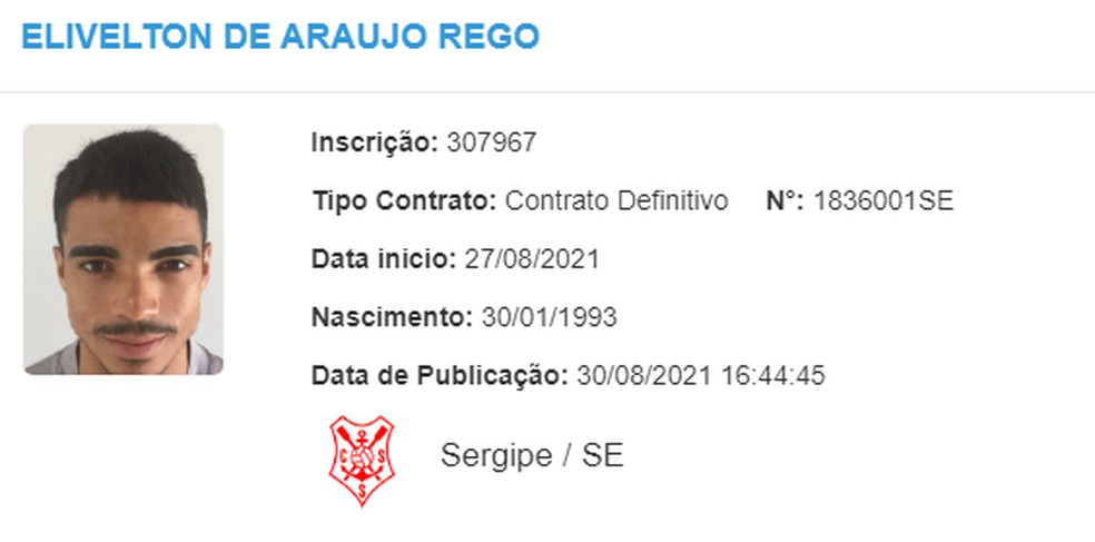 Elivélton aparece no BID e pode estrear pelo Sergipe — Foto: Reprodução/CBF