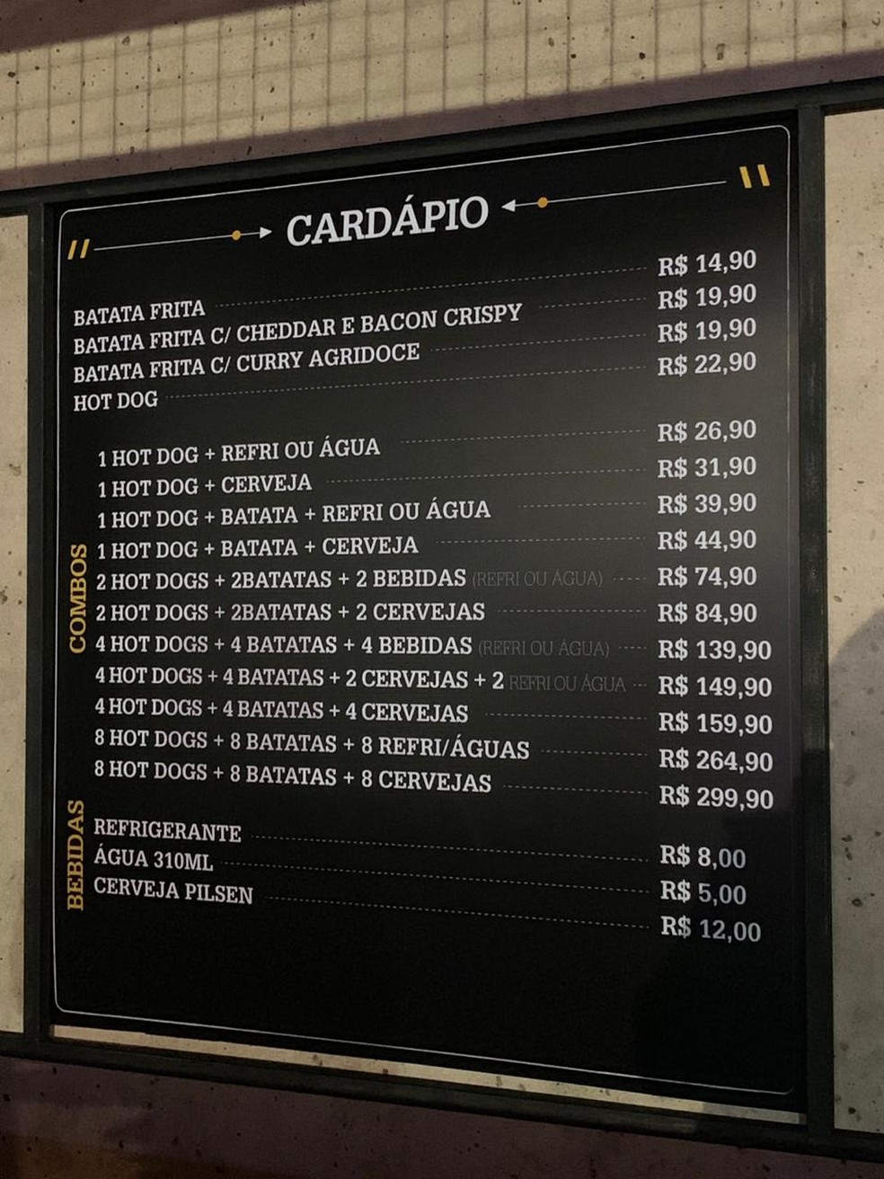 Preços da Batata Frita Gourmet, no Gourmet Square do Rock in Rio — Foto: G1 Rio