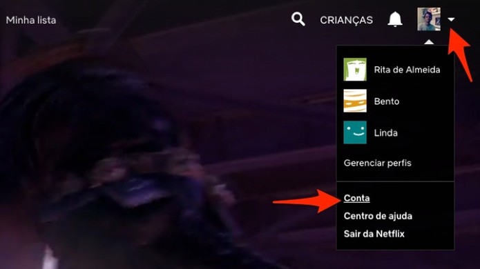 Caminho para acessar as configurações de uma conta da Netflix (Foto: Reprodução/Marvin Costa) Caminho para acessar as configurações de uma conta da Netflix (Foto: Reprodução/Marvin Costa)