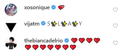 Sonique, Bianca Del Rio e Vijat Mohindra reagiram ao post de Miley Cyrus (Foto: Reprodução / Instagram)