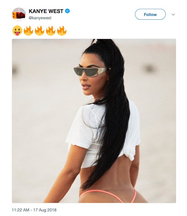 O post de Kanye West com a foto de sua esposa, a socialite Kim Kardashian (Foto: Twitter)
