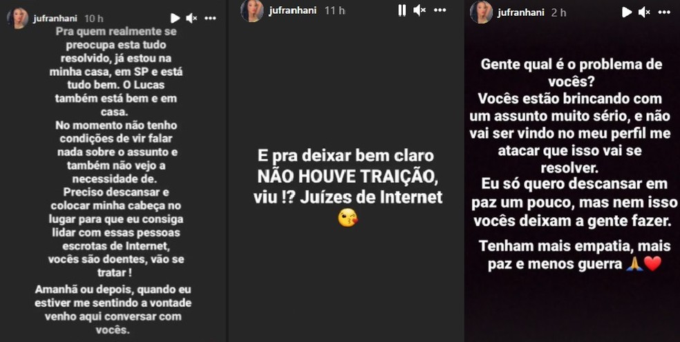 Júlia Franhani, noiva de Lucas Penteado, nega acusação de traição: 'Não tenho condições de falar sobre o assunto' — Foto: Reprodução/Instagram/Julia Franhani