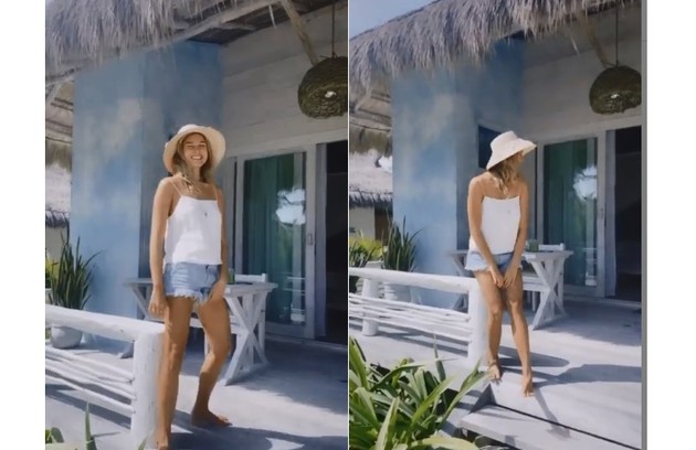 A modelo curte férias no destino paradisíaco e se deixou ser filmada pelo namorado (Foto: Reprodução)