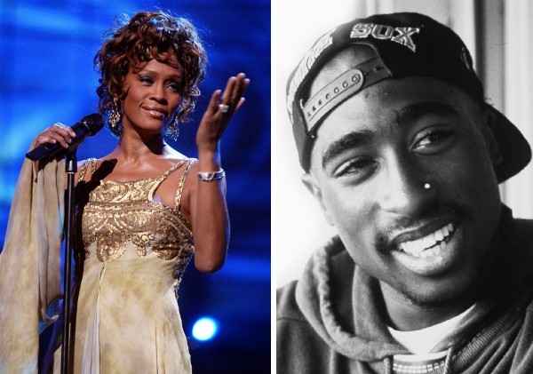 A cantora Whitney Houston e o rapper Tupac Shakur (Foto: Getty Images/Reprodução)