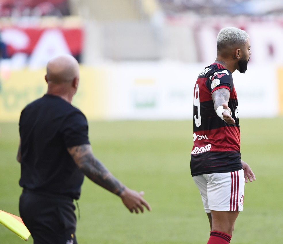 Gabigol, Sampaoli, Gabriel, Flamengo x Atl&eacute;tico-MG &mdash; Foto: Andr&eacute; Dur&atilde;o
