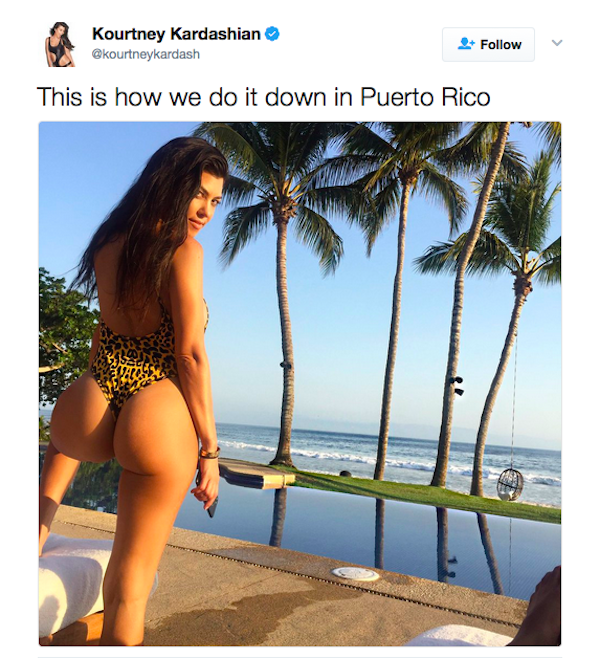 A legenda na qual Kourtney Kardashian confunde o México com Porto Rico (Foto: Twitter)