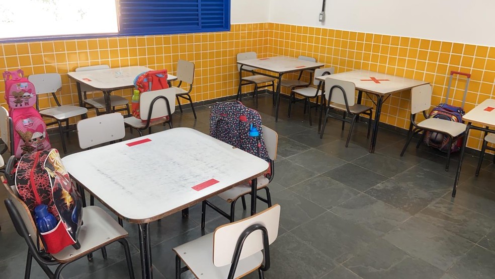 Sala de aula de escola pública do DF, no retorno presencial da Educação Infantil — Foto: TV Globo/Reprodução