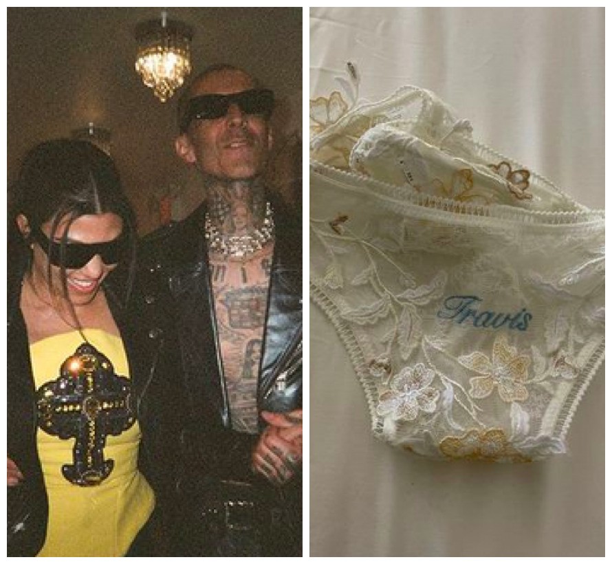 A foto da calcinha de Kourtney Kardashian compartilhada pelo marido da socialite, o músico Travis Barker (Foto: Instagram)