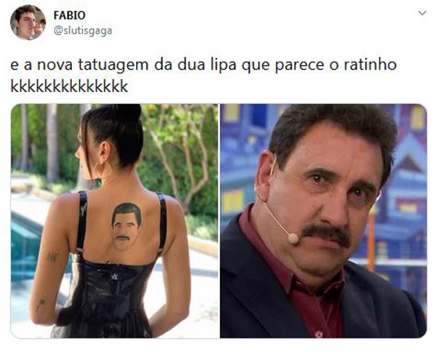 Fãs comparam tatuagem de Dua Lipa a Ratinho (Foto: Reprodução / Instagram)