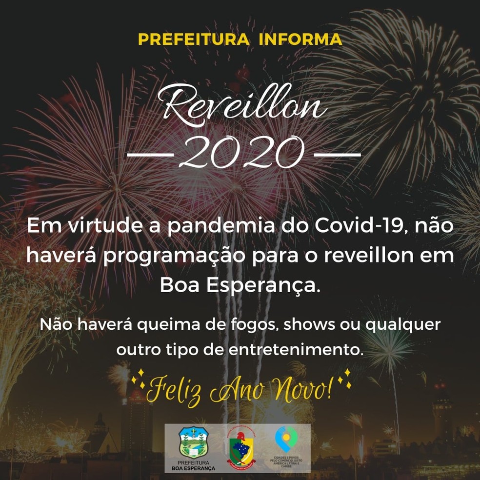 Prefeitura de Boa Esperança anuncia cancelamento de festa de Réveillon na cidade — Foto: Reprodução