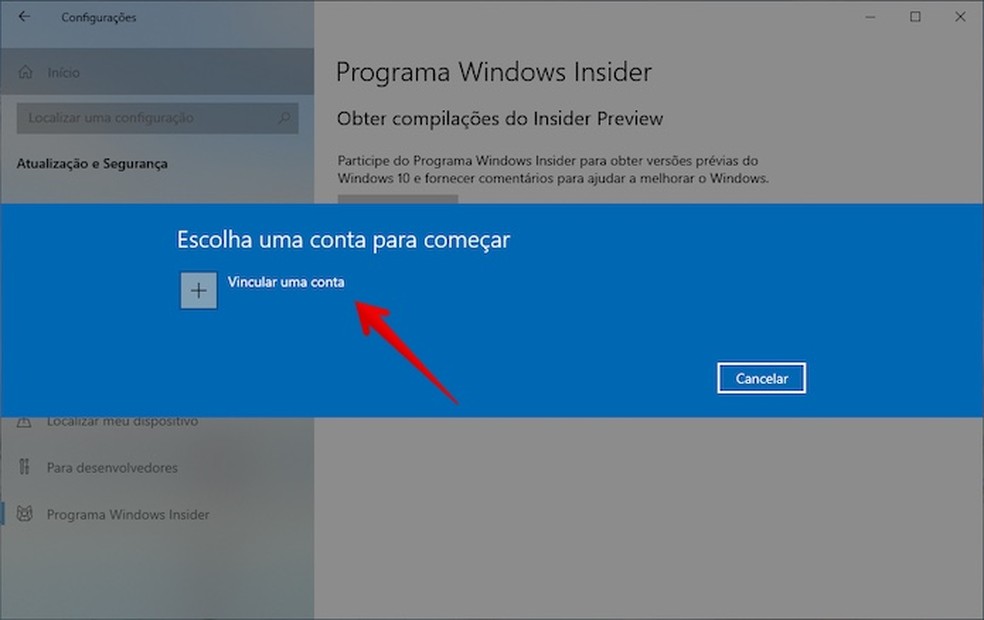 Vincule a sua conta Microsoft — Foto: Reprodução/Helito Beggiora