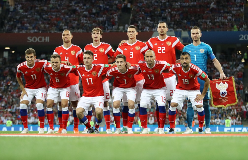 Seleo da Rssia na ltima Copa do Mundo, quando foi anfitri: time foi excludo pela Fifa do Mundial do Catar  Foto: Reuters