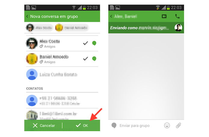 Iniciando uma nova conversa em grupo a partir de um chat no Hangouts para Android (Foto: Reprodução/Marvin Costa)
