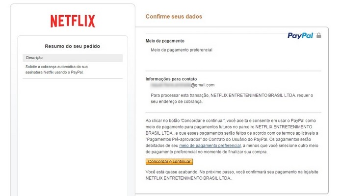 Política de pagamento do Netflix via PayPal (Foto: Reprodução/Raquel Freire)