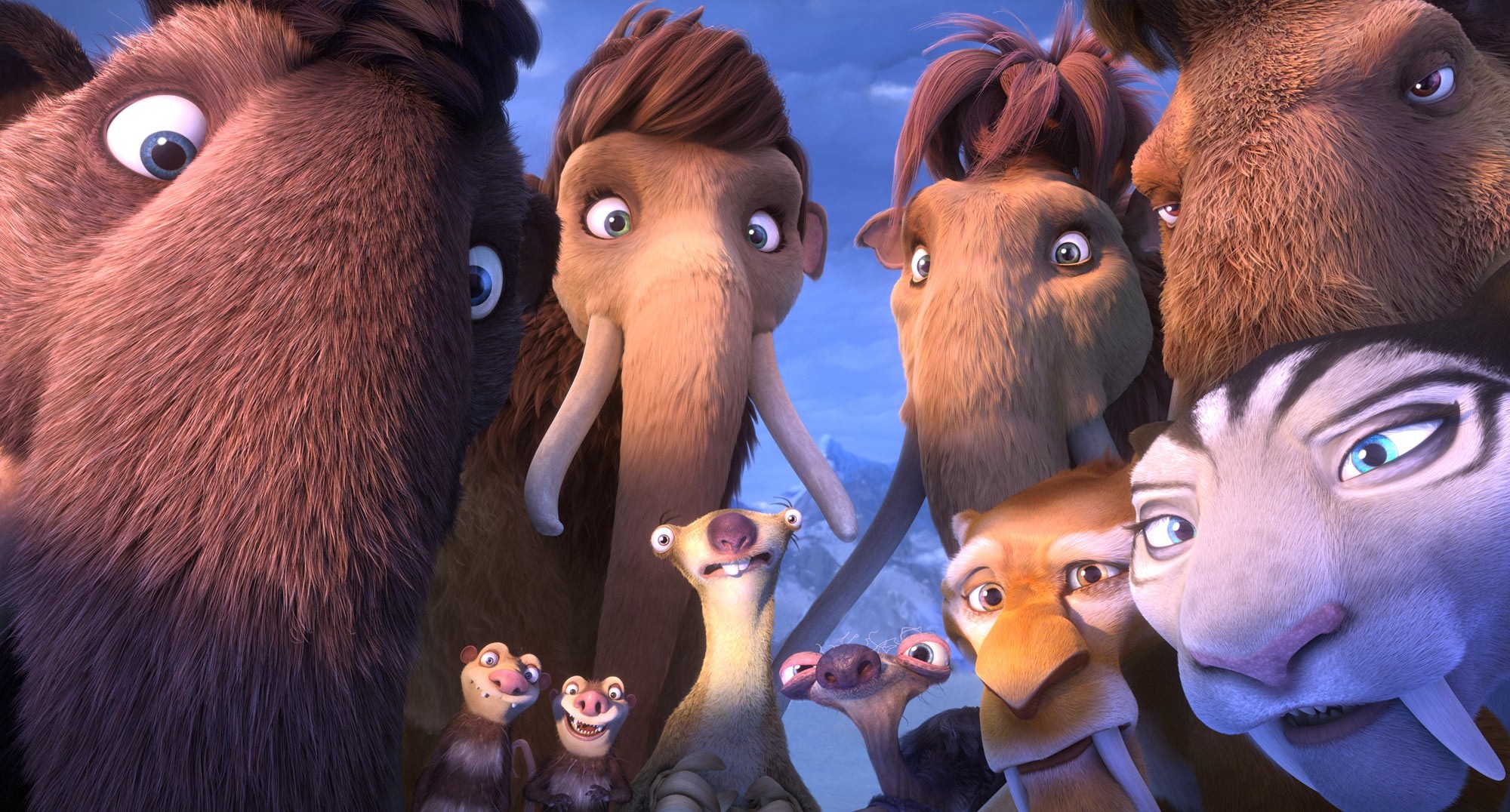 Os mamutes Julian, Amora, Ellie e Manny. Os irmãos gambás Crash e Eddie. As preguiças Sid e sua avó. Os tigres dente-de-sabre Diego e Shira (Foto: Fox)