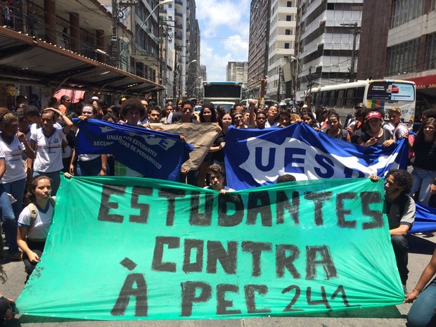 Estudantes estão ocupando ruas do Centro do Recife (Foto: Thays Estarque/G1)