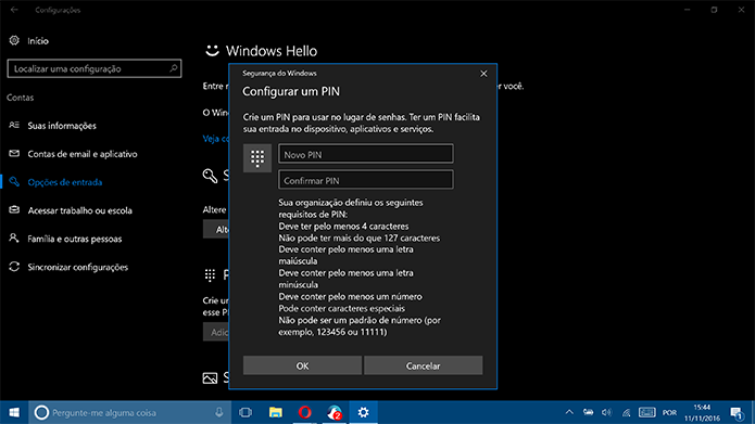 Usuário pode consultar requisitos antes de criar um PIN complexo no Windows 10 (Foto: Reprodução/Elson de Souza)