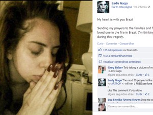 Lady Gaga divulga mensagem no Facebook sobre a tragédia em Santa Maria, RS (Foto: Reprodução/Facebook)