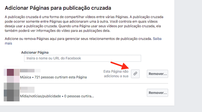 Opção para recolher um link de convite para publicação cruzada em uma página do Facebook (Reprodução/Marvin Costa)