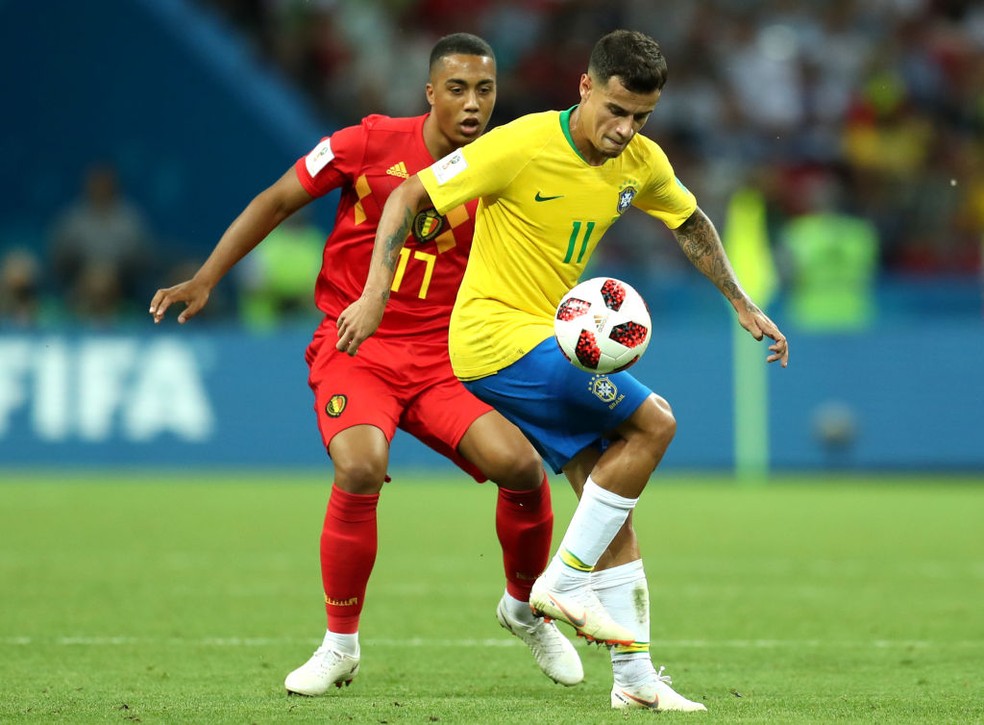 Tielemans marca Coutinho em Brasil x Bélgica, pelas quartas de final (Foto: Getty Images)
