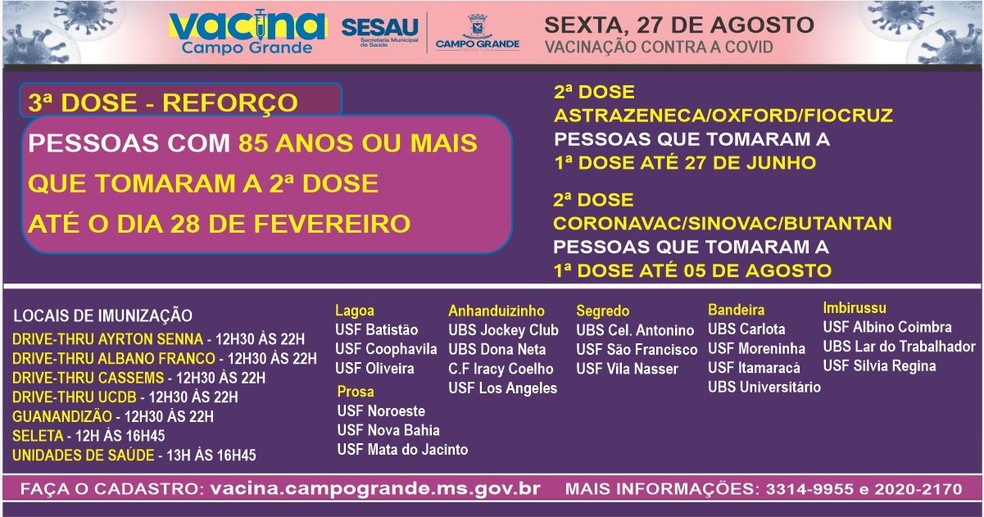 Pontos de imunização, em Campo Grande, nesta sexta-feira (27). — Foto: PMCG/Reprodução