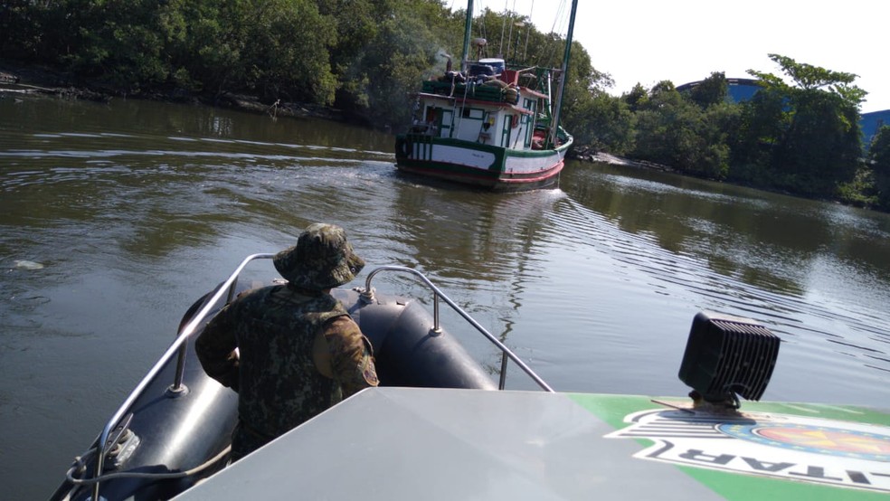 Quase 4 toneladas de camarão sete-barbas foram apreendidas durante vistoria a embarcação em Guarujá, SP — Foto: Divulgação/Polícia Militar Ambiental Marítima