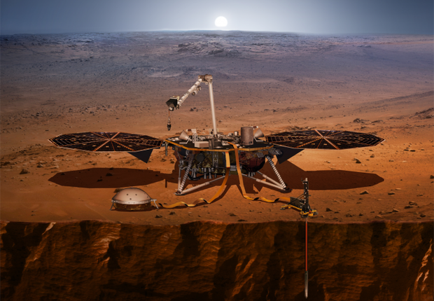 Concepção artística da Insight em solo marciano (Foto: Divulgação / Nasa)