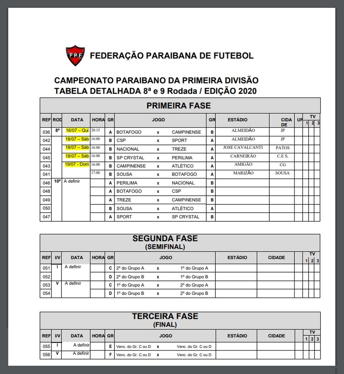 FPF divulga detalhes do Clássico Emoção e de toda a rodada 9 do Campeonato Paraibano