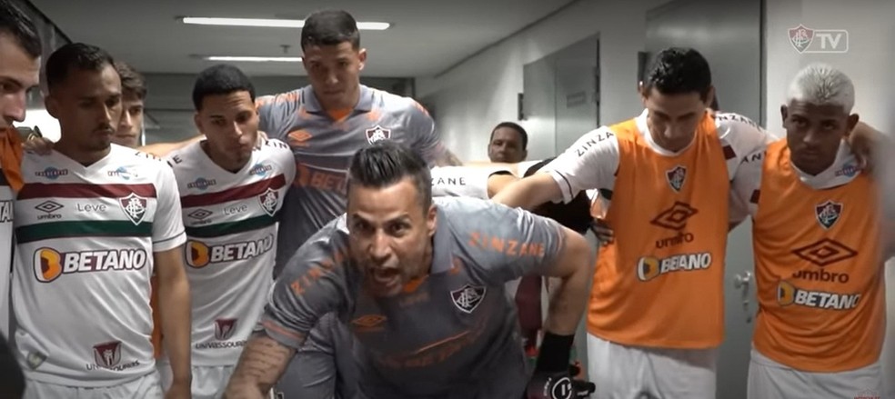 Fábio em discurso antes do jogo — Foto: Reprodução FluTV