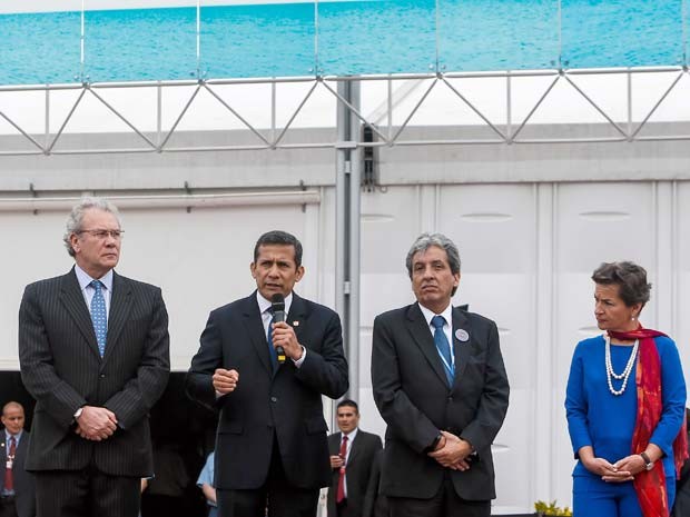 O presidente peruano Ollanta Humala fala durante inauguração da sede da COP 20, que será realizada em Lima (Foto:  AFP PHOTO/STR)