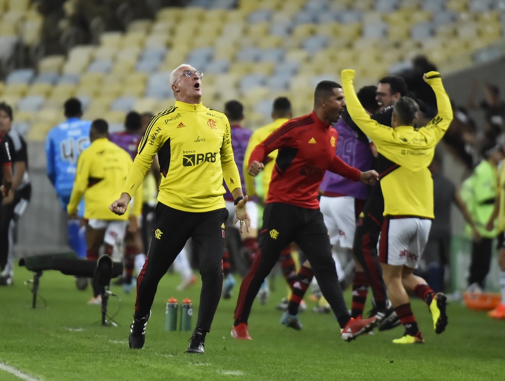 Dorival comemora gol de Arrascaeta, em Flamengo x Atlético-MG, pela Copa do Brasil  — Foto: André Durão/ge