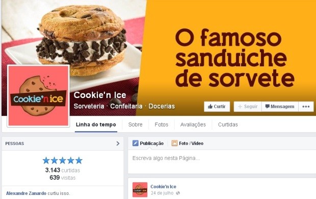 A loja de sanduíches Cookie'n Ice é um exemplo de empresa que usa uma fan page para começar a comunicação com seus clientes  (Foto: Reprodução)