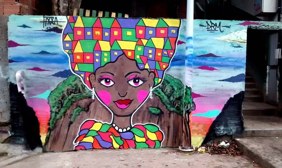 Grafite feito por Aline no Rio de Janeiro, em homenagem às mulheres guerreiras da Babilônia — Foto: Arquivo pessoal 