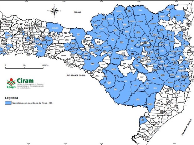 Todas as regiões do estado registraram neve (Foto: Epagri/Ciram/Divulgação)