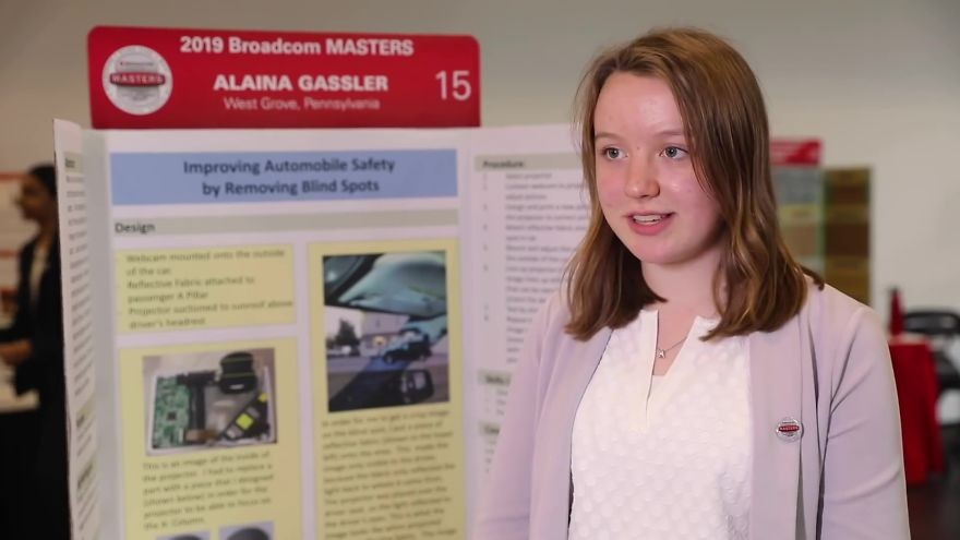 Alaina Gassler, de 14 anos, encontrou uma solução para corrigir ponto cego em carros (Foto: Reprodução/YouTube/SocietyForScience)