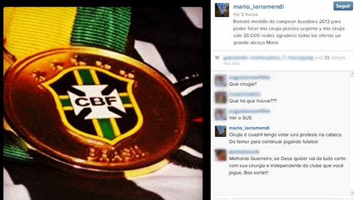 mario larramendi coloca medalha a venda (Foto: Reprodução / Instagram)