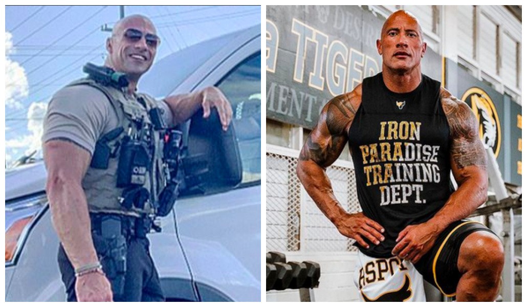 O policial Eric Fields e o ator Dwayne Johnson, The Rock (Foto: Facebook/Instagram)