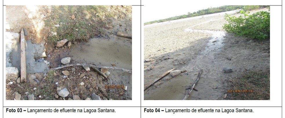Fotos anexadas no documento mostram cano despejando água de reuso na Lagoa Santana, em Cajueiro da Praia - Piauí — Foto: Reprodução