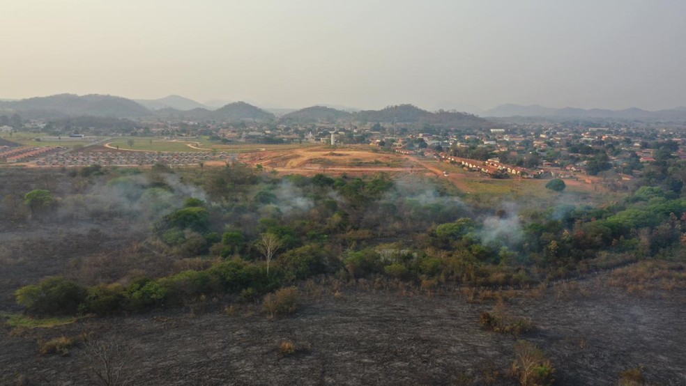 Incêndio já destruiu 200 hectares e aceiro é construído as pressas em Bodoquena.  Foto: Osvaldo Daniel