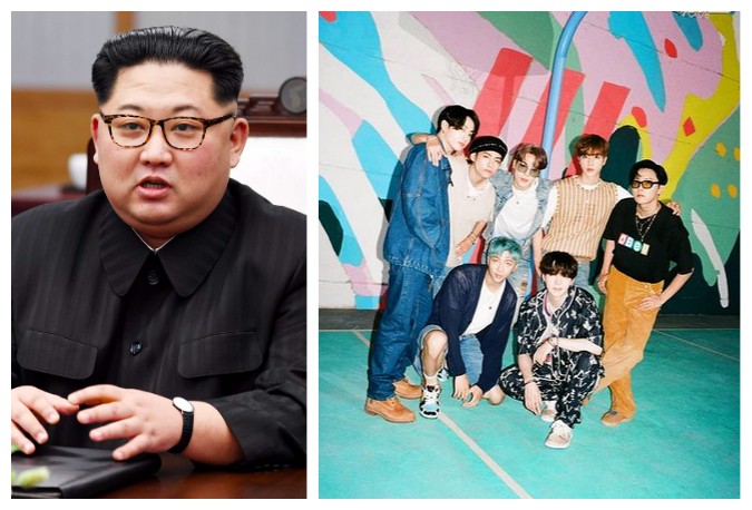 O Líder Supremo norte-coreano Kim Jong-un e o conjunto BTS (Foto: Getty Images/Instagram)