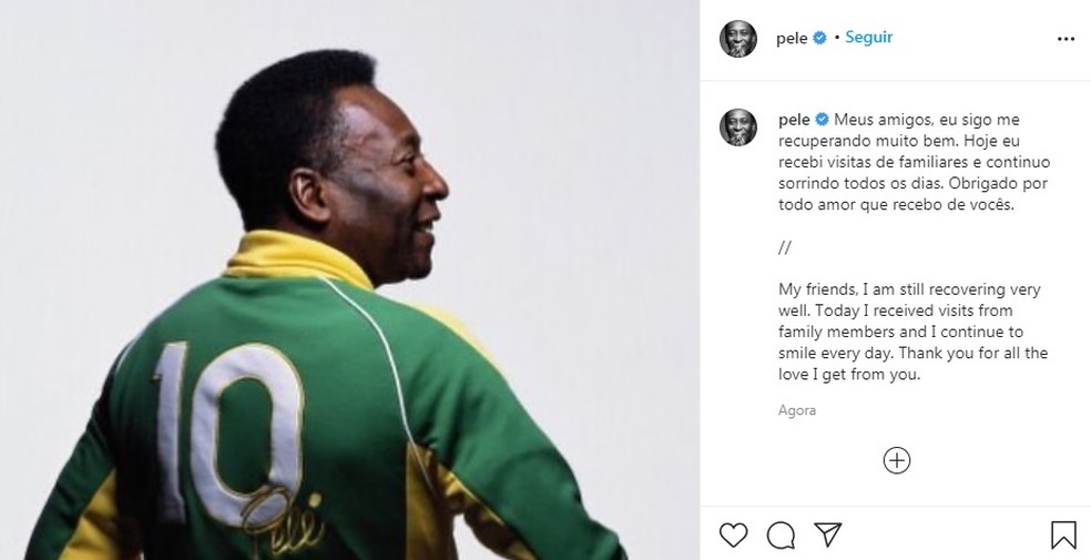 O post de Pelé no Instagram — Foto: Reprodução/Instagram