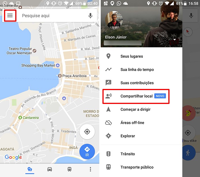 Google Maps tem nova função de compartilhar localização em tempo real (Foto: Reprodução/Elson de Souza)