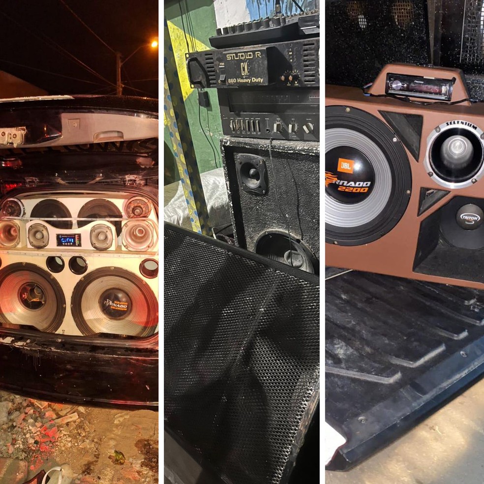 Aparelhos de sons apreendidos durante operação da PM — Foto: SSP